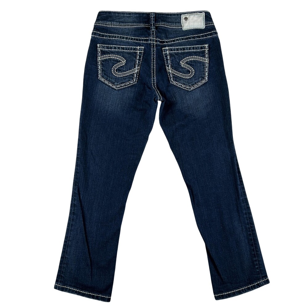 Silver Jeans Co Suki Mid Capri Jeans Womens 30 Blue Stretch Denim Embroidered